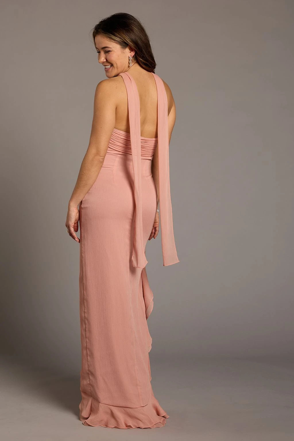 Graceful Chiffon Sheath Strapless Sweetheart Sleeveless Open Back Tie Floor-Length Ruffled Slit Mother of the Bride Dresses
