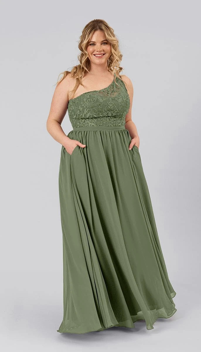 Graceful Lace A-Line One-Shoulder Sleeveless Zipper Back Floor-Length Bridesmaid Dresses
