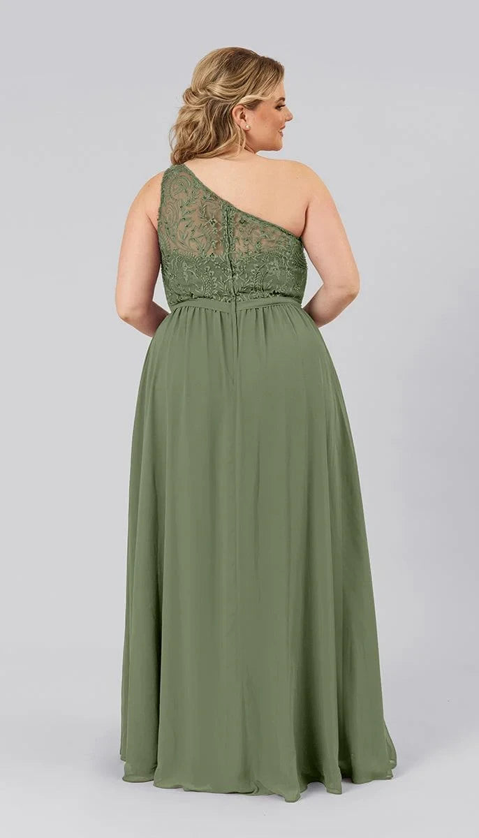 Graceful Lace A-Line One-Shoulder Sleeveless Zipper Back Floor-Length Bridesmaid Dresses