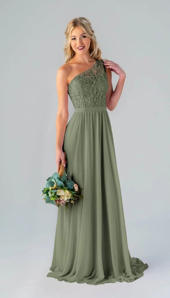 Graceful Lace A-Line One-Shoulder Sleeveless Zipper Back Floor-Length Bridesmaid Dresses