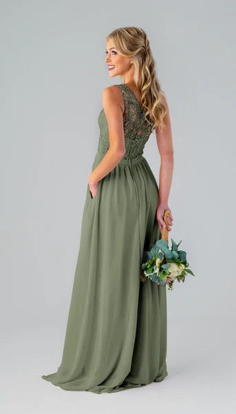Graceful Lace A-Line One-Shoulder Sleeveless Zipper Back Floor-Length Bridesmaid Dresses