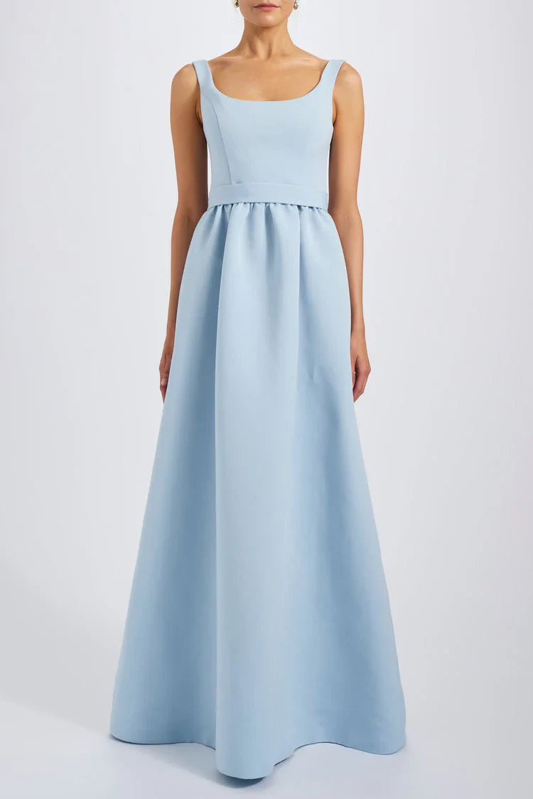 Graceful Satin A-Line Scoop Neck Sleeveless Low V-back with Bow Floor-length Bridesmaid Dresses