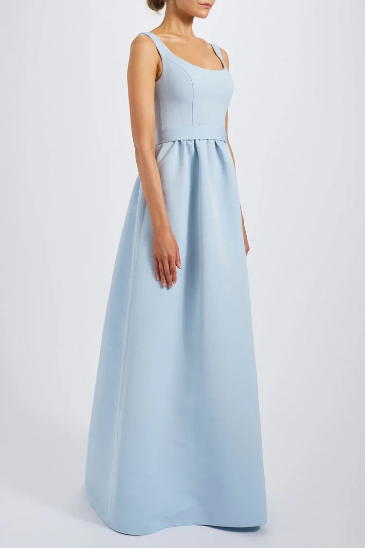 Graceful Satin A-Line Scoop Neck Sleeveless Low V-back with Bow Floor-length Bridesmaid Dresses