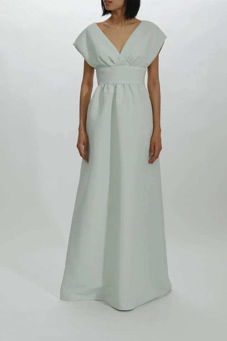 Graceful Satin A-Line V-Neck Kimono Sleeve V-Back Floor-Length Bridesmaid Dresses