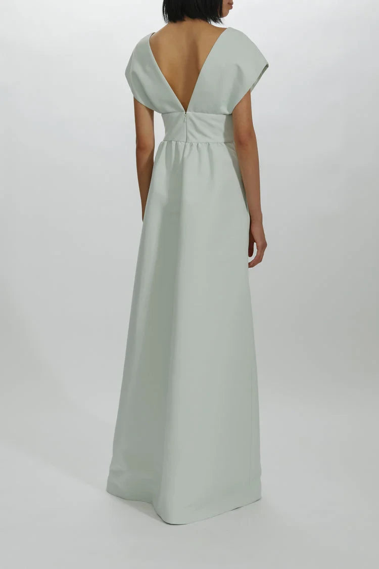 Graceful Satin A-Line V-Neck Kimono Sleeve V-Back Floor-Length Bridesmaid Dresses