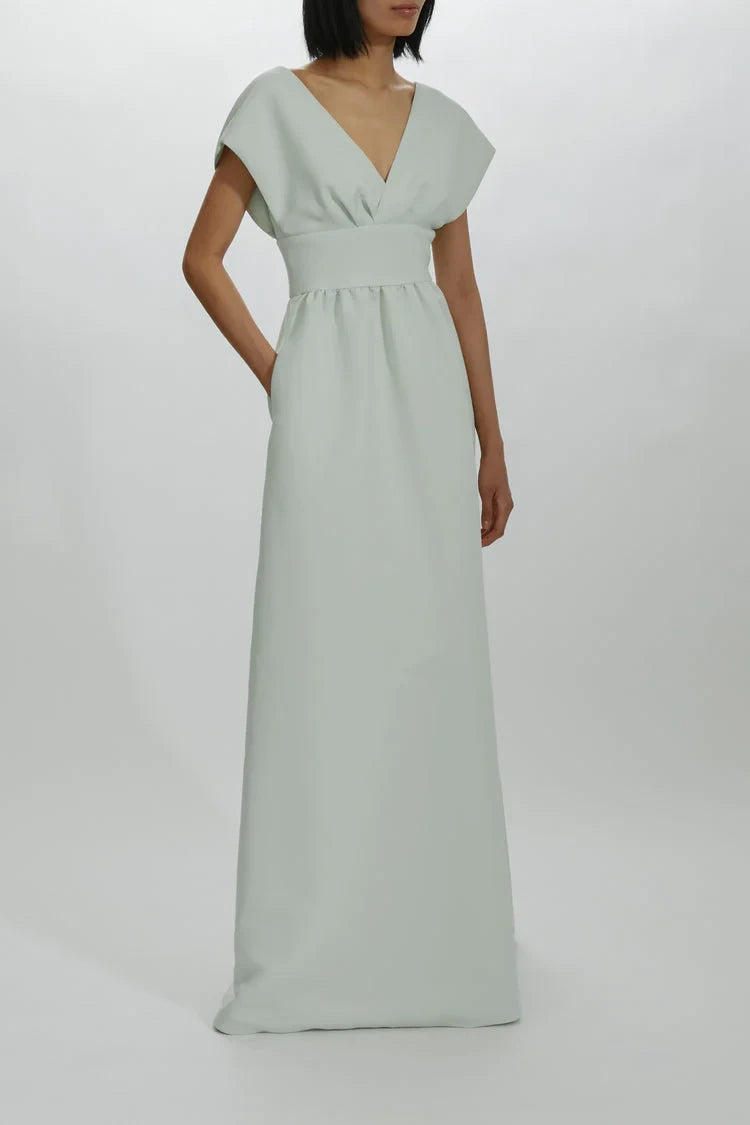 Graceful Satin A-Line V-Neck Kimono Sleeve V-Back Floor-Length Bridesmaid Dresses