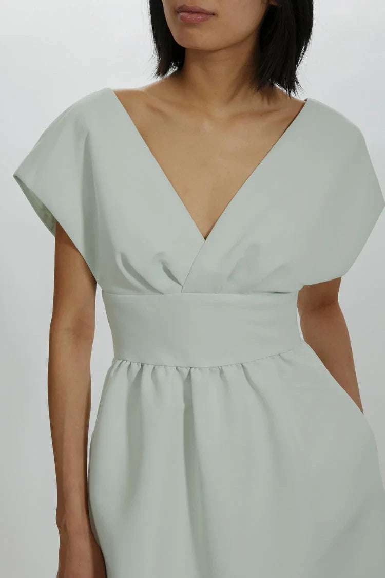 Graceful Satin A-Line V-Neck Kimono Sleeve V-Back Floor-Length Bridesmaid Dresses