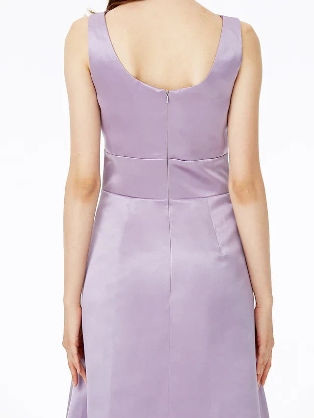 Graceful Satin A-Line V-Neck Sleeveless Scoop Back Floor-Length Bridesmaid Dresses