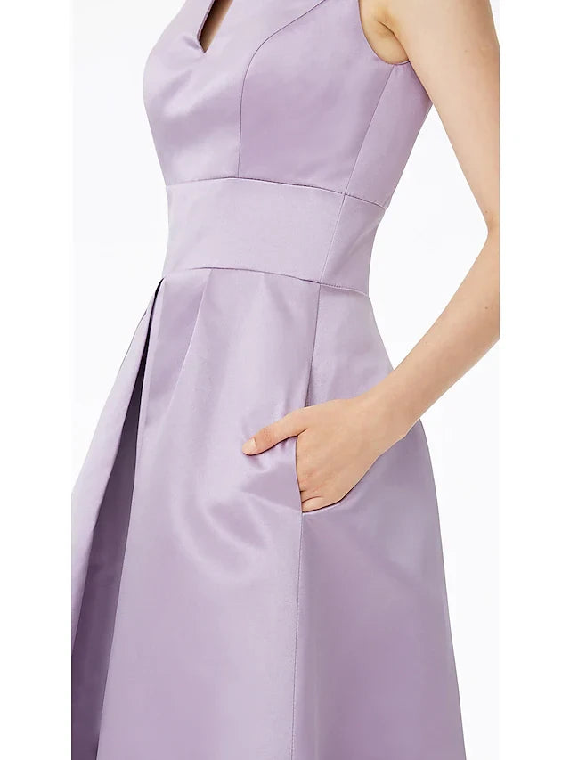 Graceful Satin A-Line V-Neck Sleeveless Scoop Back Floor-Length Bridesmaid Dresses