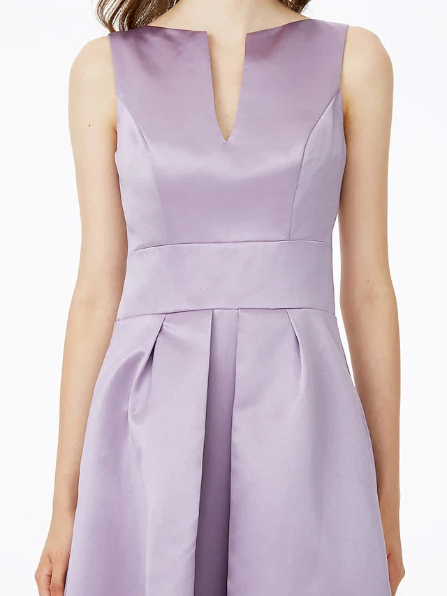 Graceful Satin A-Line V-Neck Sleeveless Scoop Back Floor-Length Bridesmaid Dresses