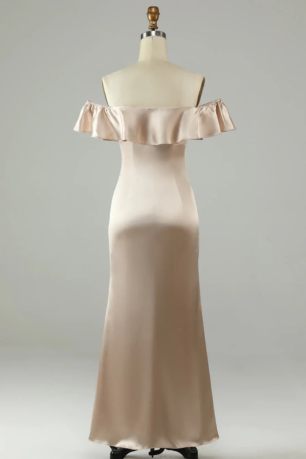 Graceful Satin Mermaid Off-Shoulder Ruffle Zipper Back Floor-Length Bridesmaid Dresses