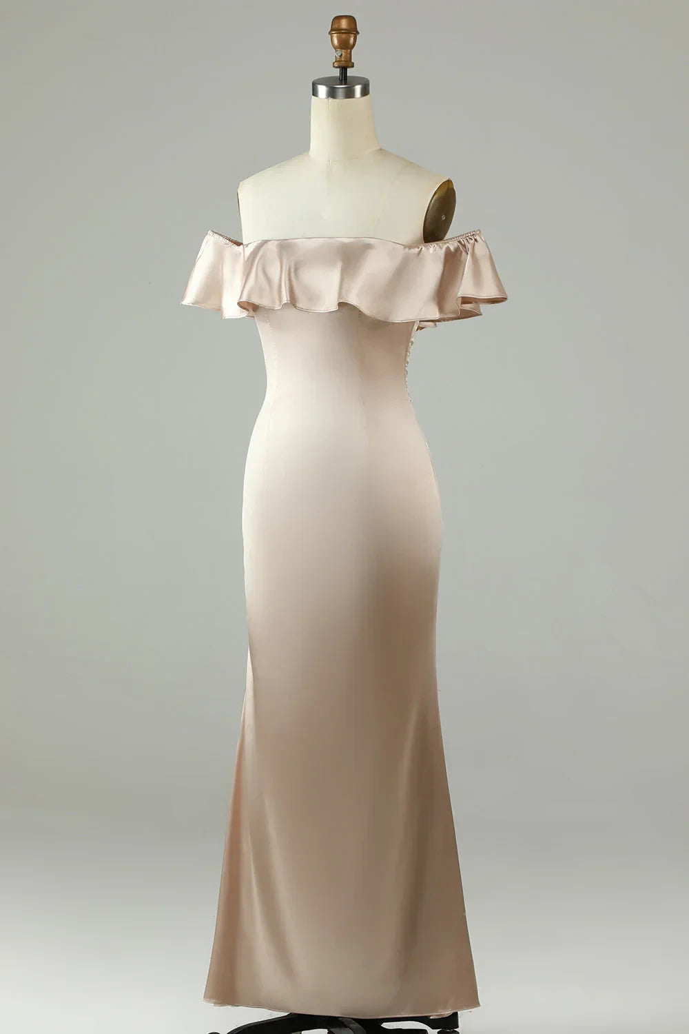 Graceful Satin Mermaid Off-Shoulder Ruffle Zipper Back Floor-Length Bridesmaid Dresses