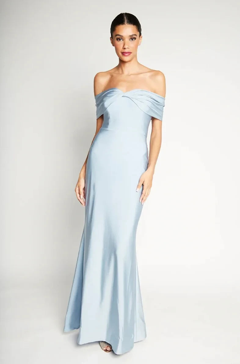 Graceful Satin Mermaid Off-the-Shoulder Zipper Back Floor-Length Bridesmaid Dresses