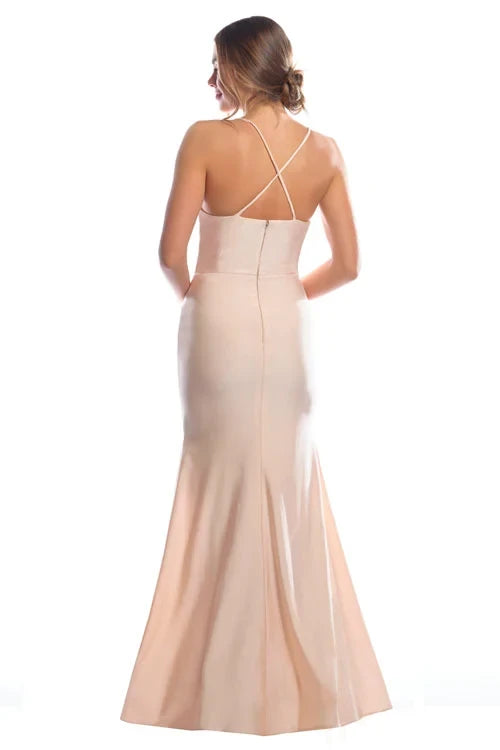 Graceful Satin Mermaid Plunging V-neck Sleeveless Criss-cross Back Floor-length Bridesmaid Dresses