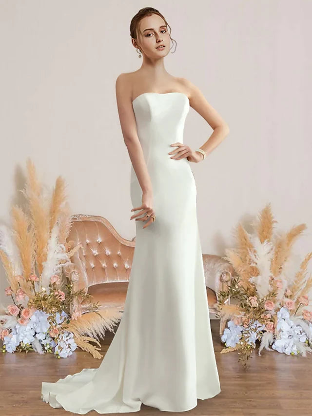 Graceful Satin Mermaid Sweetheart Sleeveless Button-Up Back Floor-Length Wedding Dresses