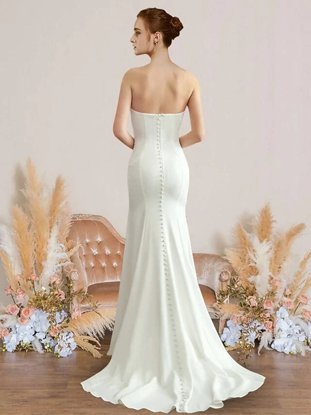 Graceful Satin Mermaid Sweetheart Sleeveless Button-Up Back Floor-Length Wedding Dresses