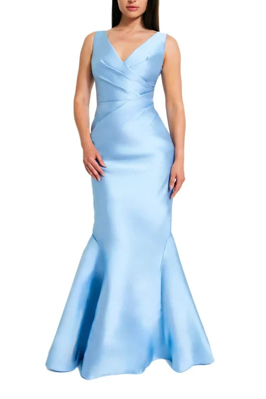 Graceful Satin Mermaid V-Neck Sleeveless V-Back Floor-Length Bridesmaid Dresses