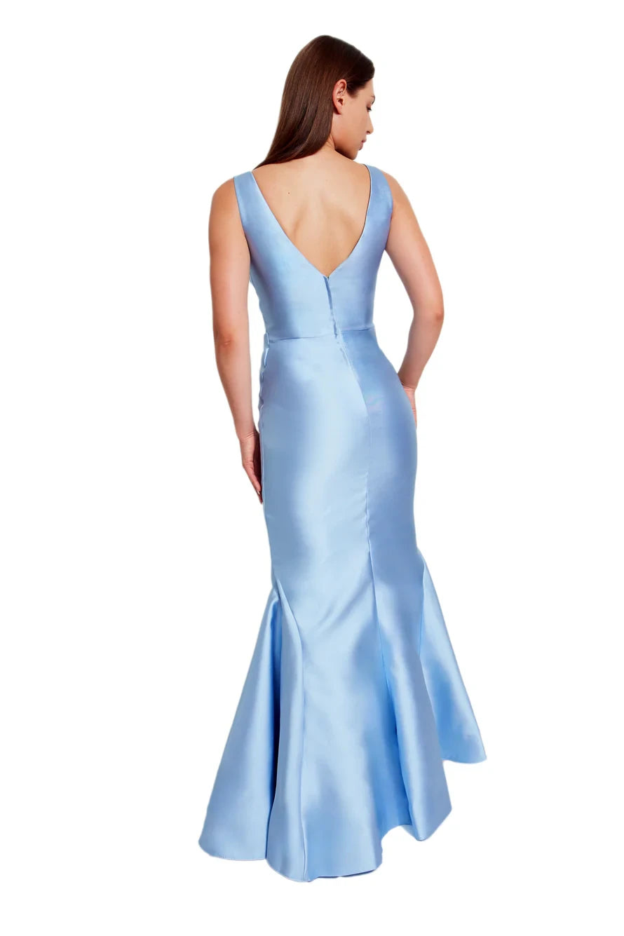 Graceful Satin Mermaid V-Neck Sleeveless V-Back Floor-Length Bridesmaid Dresses