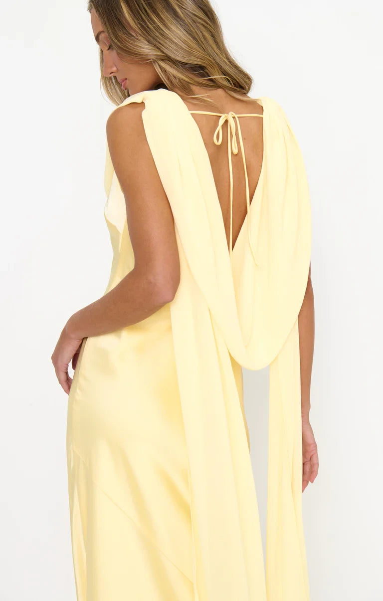 Graceful Satin Sheath Cowl Neck Open Back Floor-Length Bridesmaid Dresses