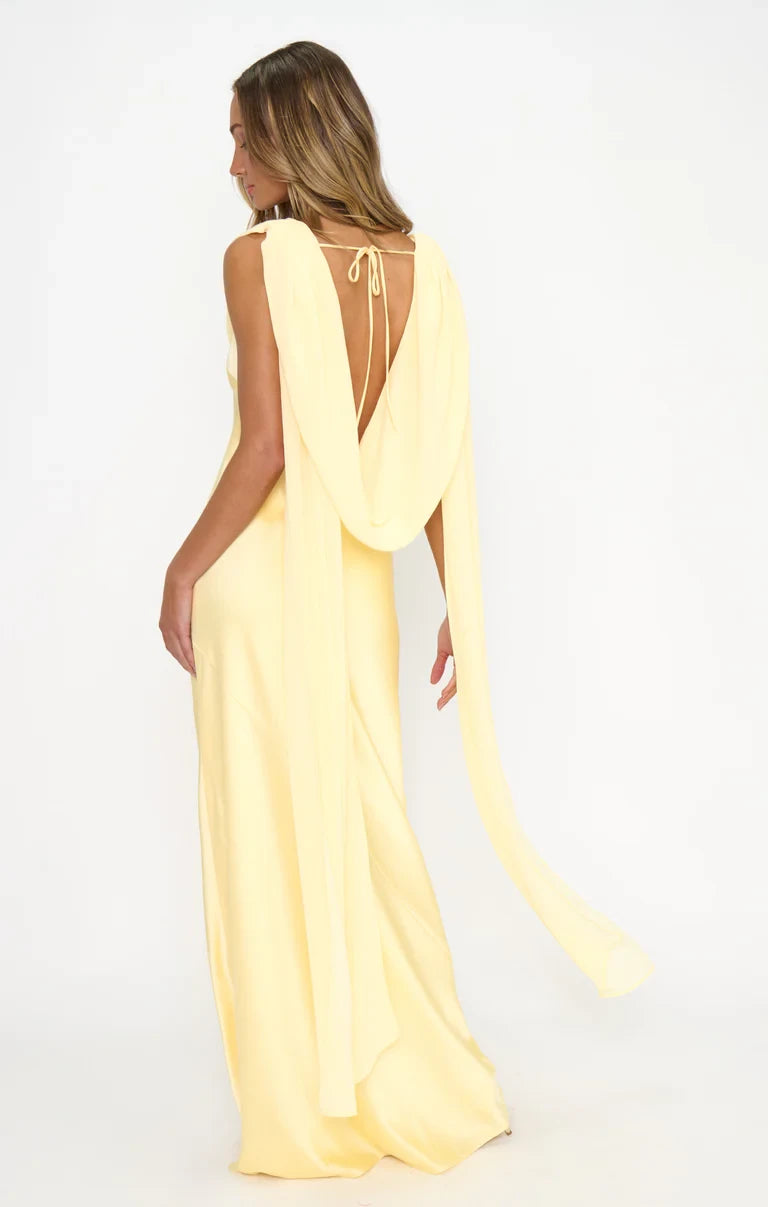 Graceful Satin Sheath Cowl Neck Open Back Floor-Length Bridesmaid Dresses
