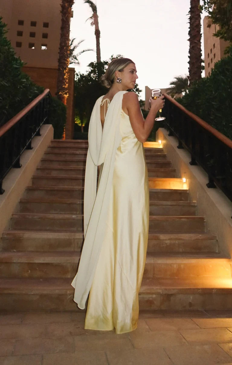 Graceful Satin Sheath Cowl Neck Open Back Floor-Length Bridesmaid Dresses