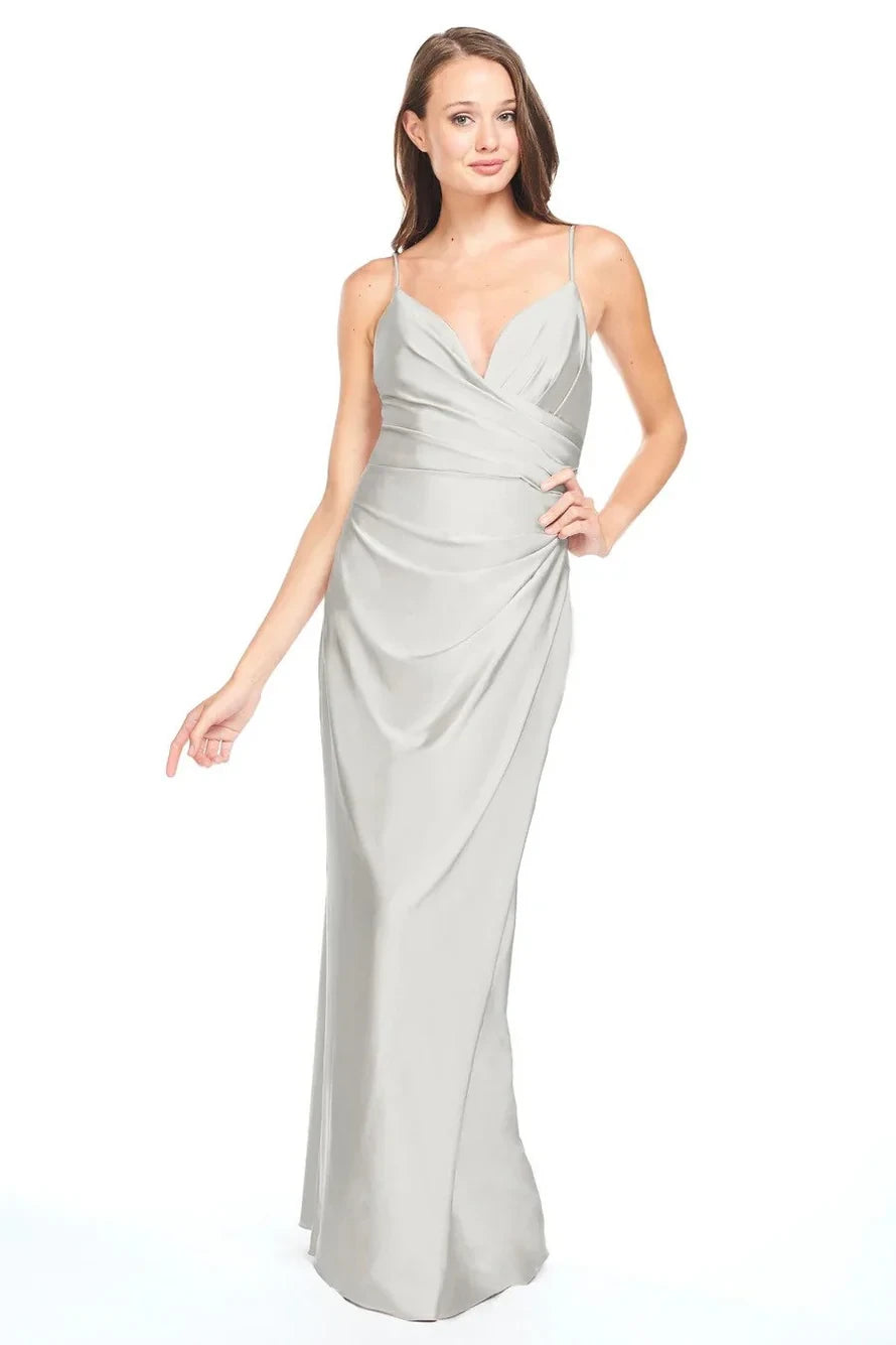 Graceful Satin Sheath V-Neck Spaghetti Strap Straight Back Floor-Length Bridesmaid Dresses