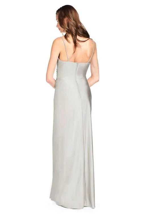 Graceful Satin Sheath V-Neck Spaghetti Strap Straight Back Floor-Length Bridesmaid Dresses