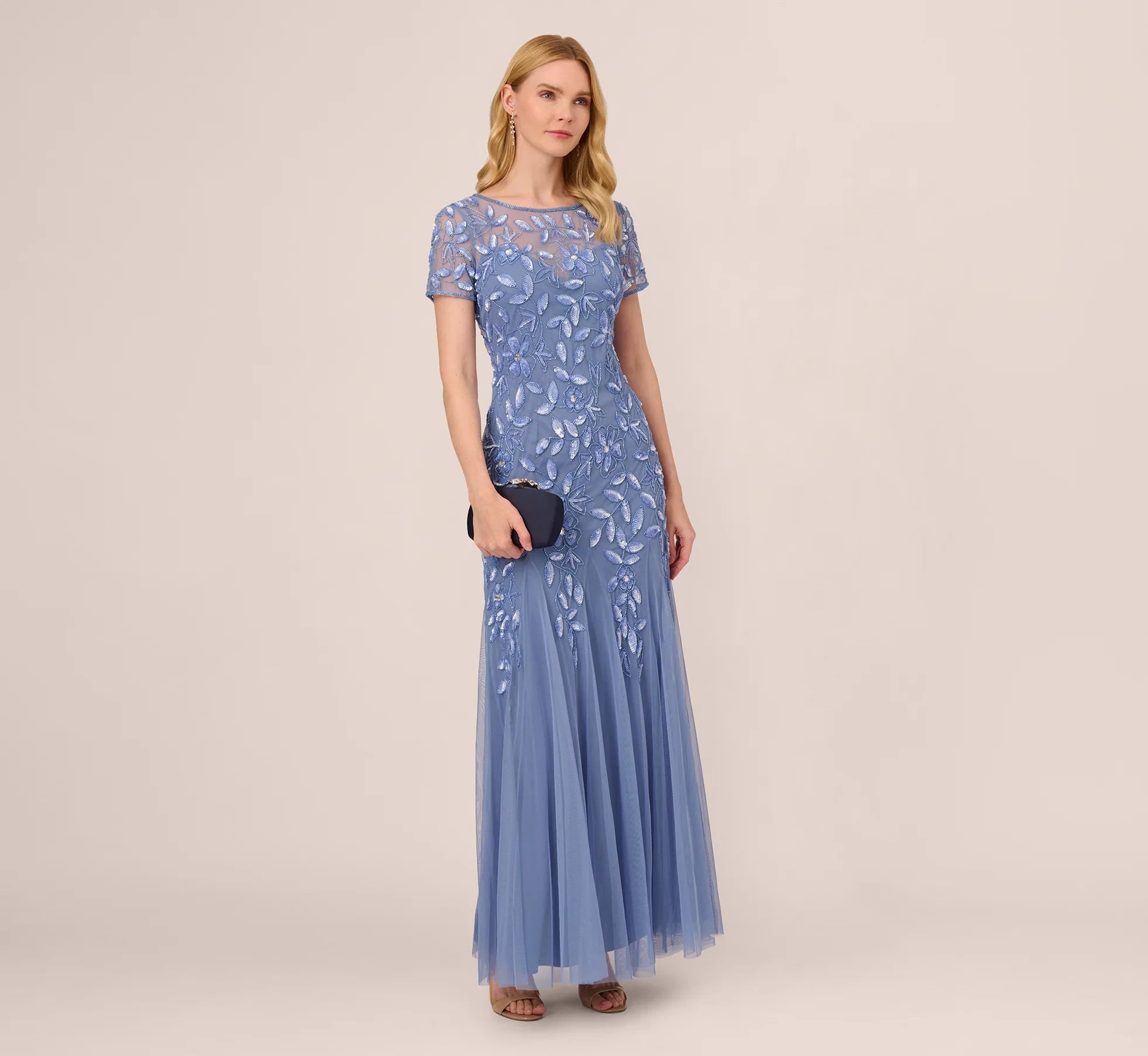 Graceful Tulle Sheath Boat Neck Short Sleeve Closed Back Floor Length Mother of the Bride Dresses