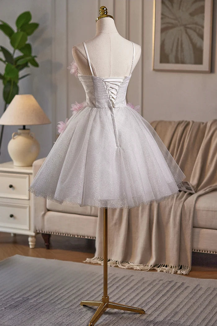 Gray Tulle Sequins Short Prom Dress, Lovely A-Line Evening Party Dress