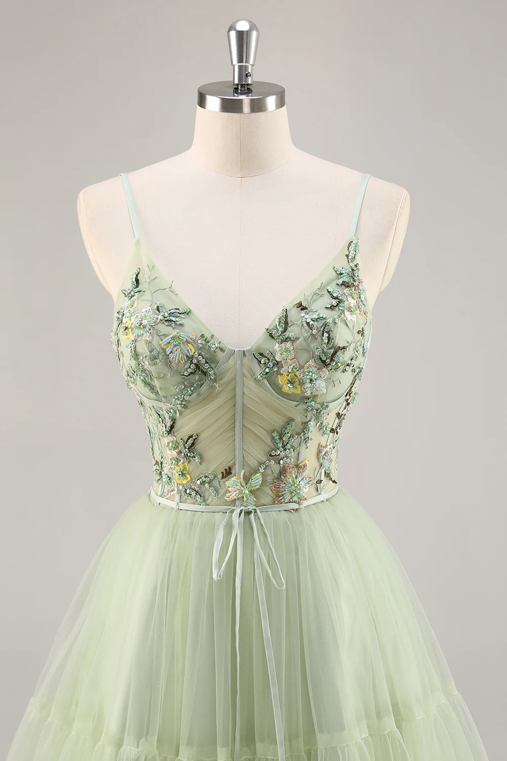 Green A-Line Floral Embroidered Short Homecoming Dress with Beading