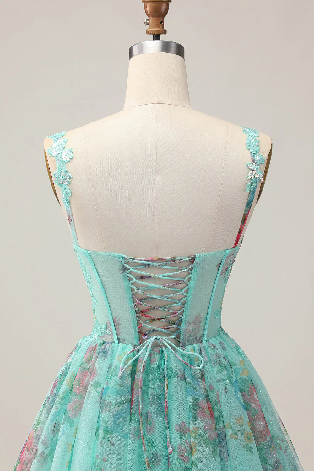 Green Corset A Line Sequins Printed Short Homecoming Dress with Lace Up Back