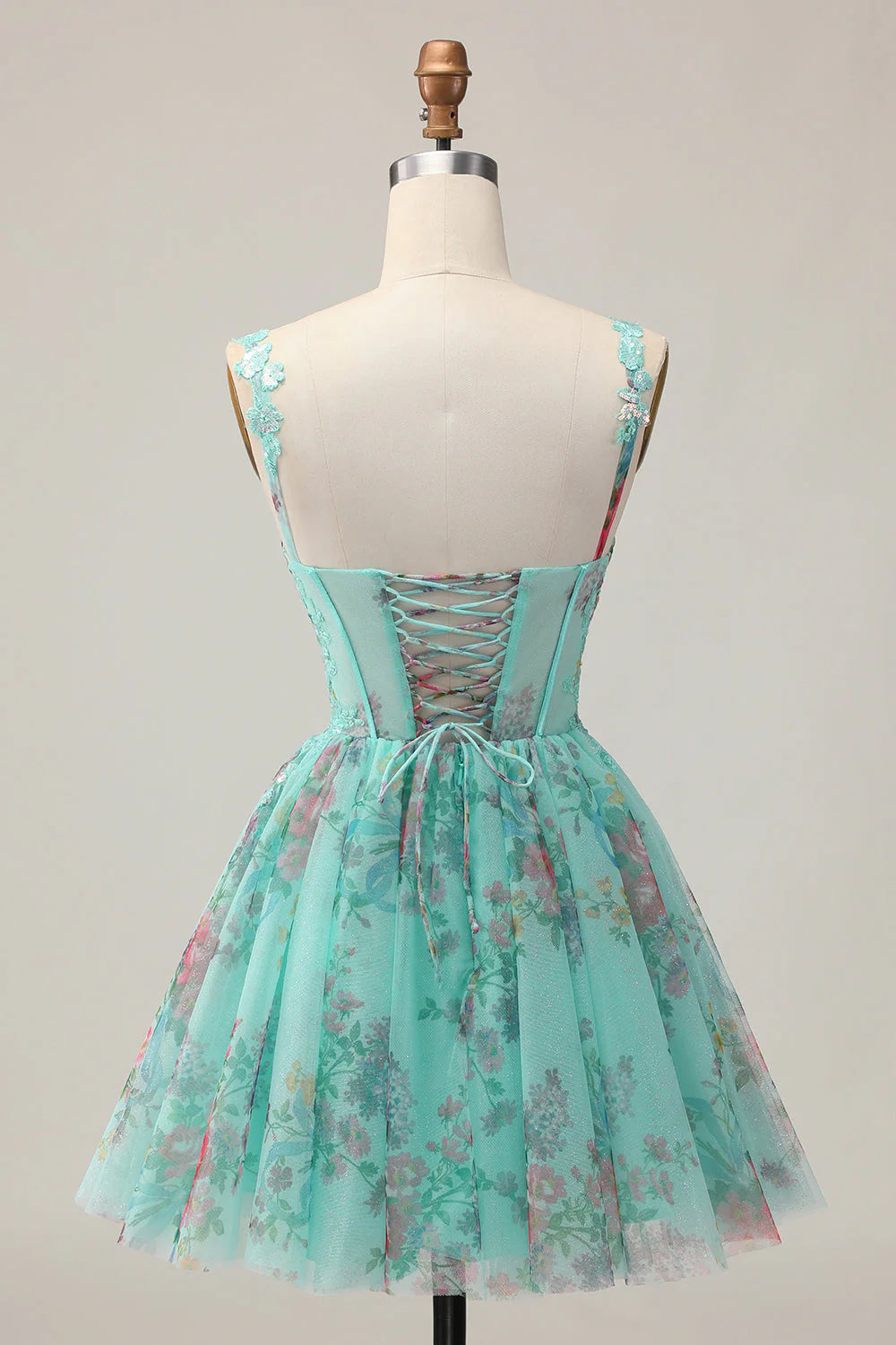 Green Corset A Line Sequins Printed Short Homecoming Dress with Lace Up Back