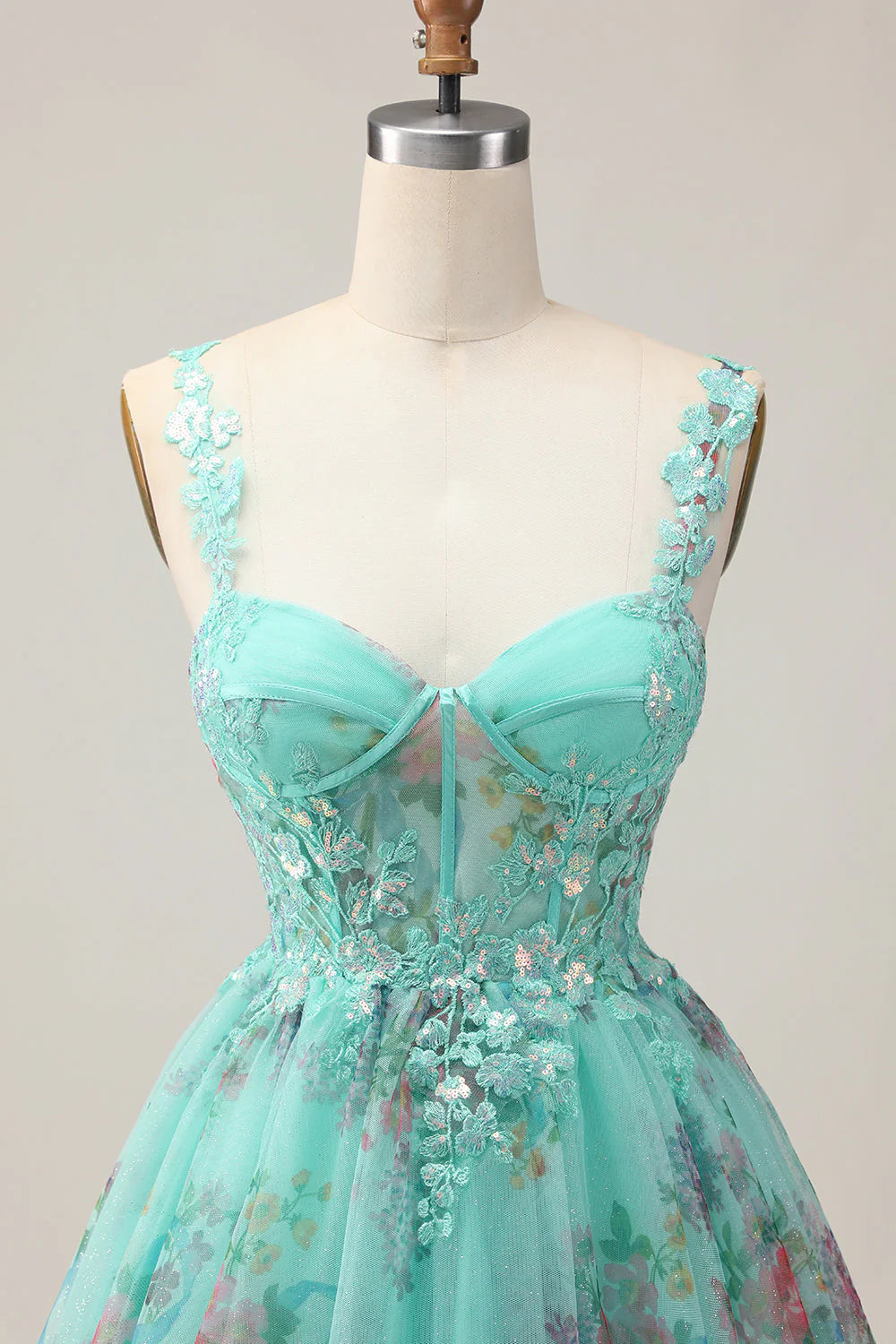 Green Corset A Line Sequins Printed Short Homecoming Dress with Lace Up Back