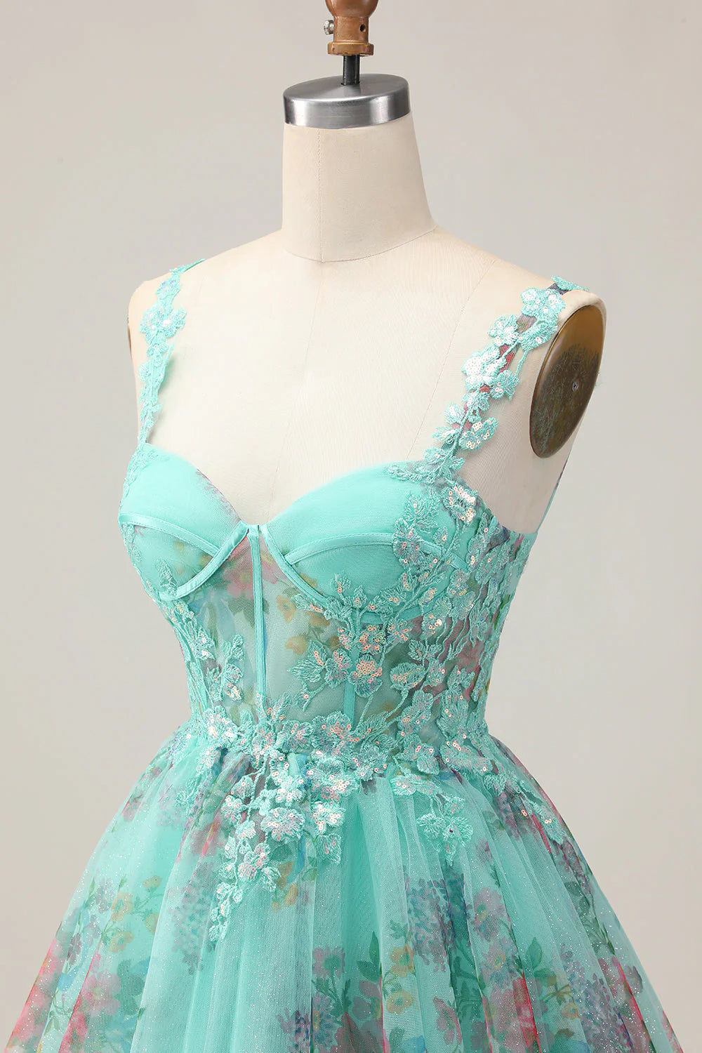 Green Corset A Line Sequins Printed Short Homecoming Dress with Lace Up Back