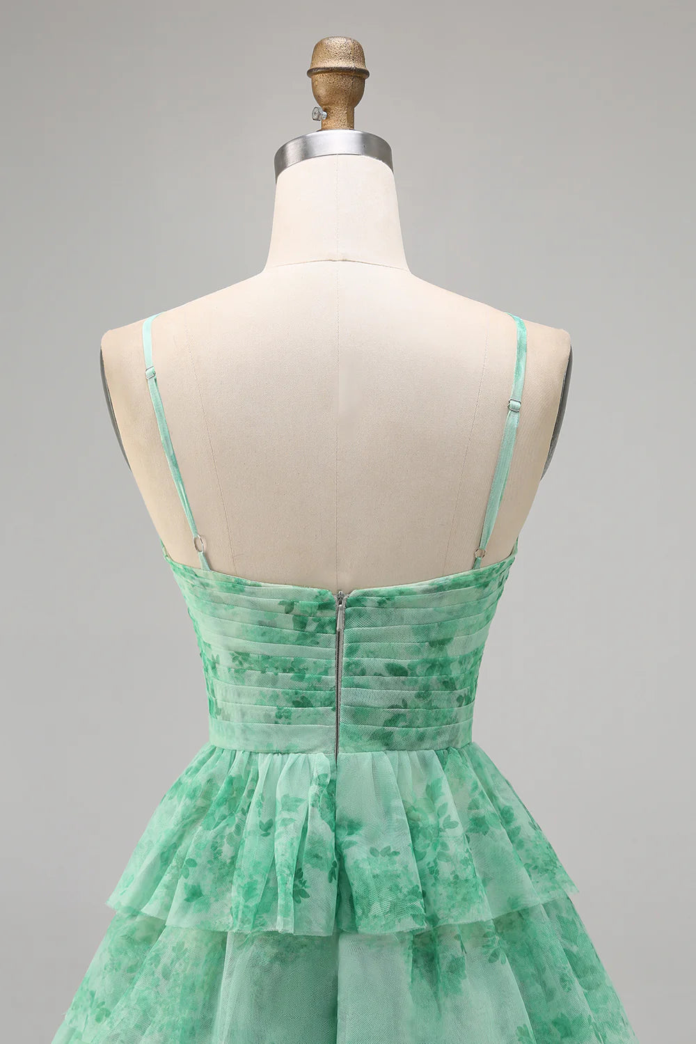 Green Flower A Line Halter Printed Tiered Cute Homecoming Dress