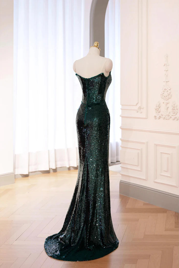 Green Sequins Long Prom Dress, Mermaid Off the Shoulder Party Dress