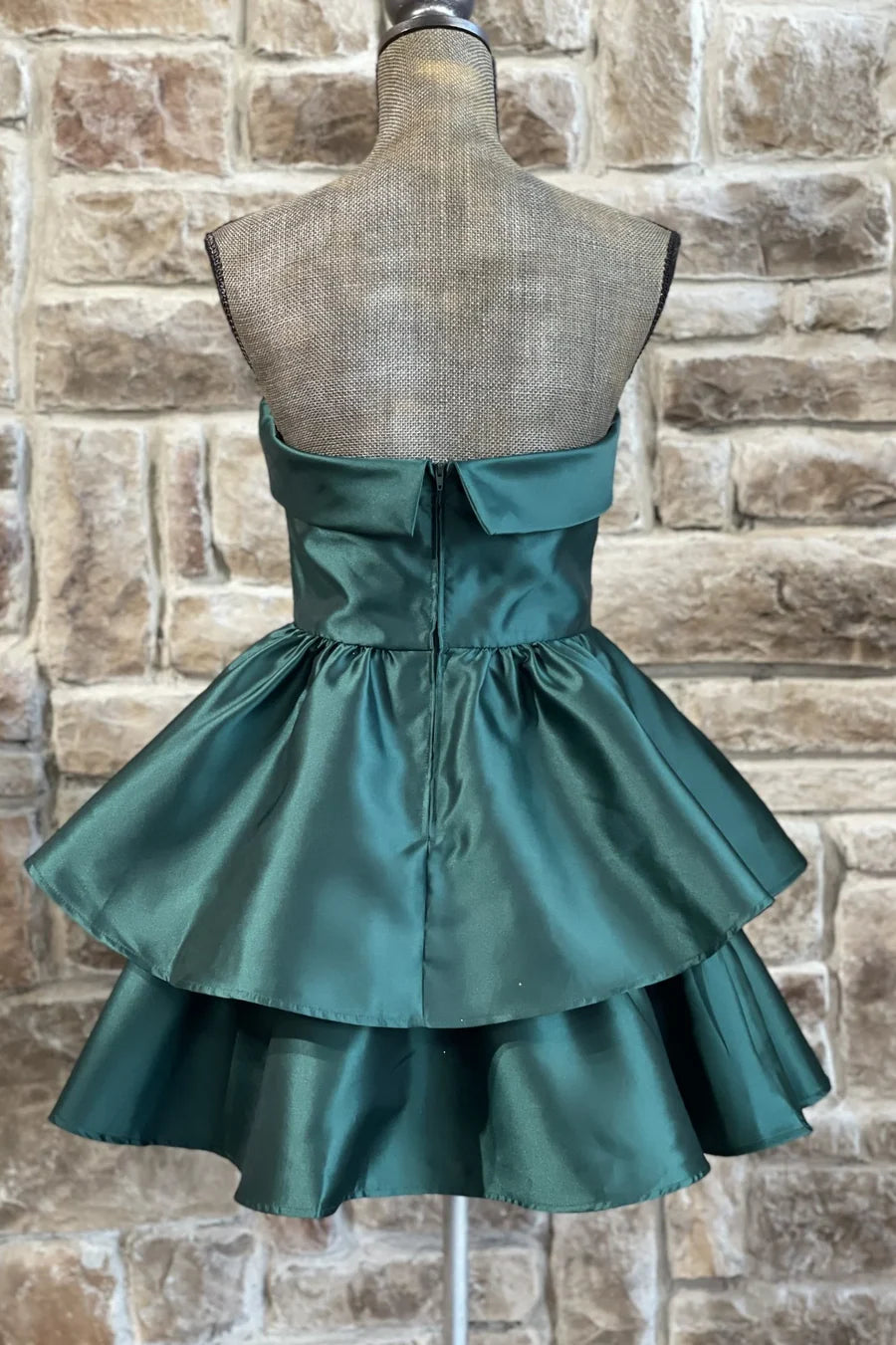 Green Strapless A-Line Empire-Waist Layered Satin Mini Homecoming Dress