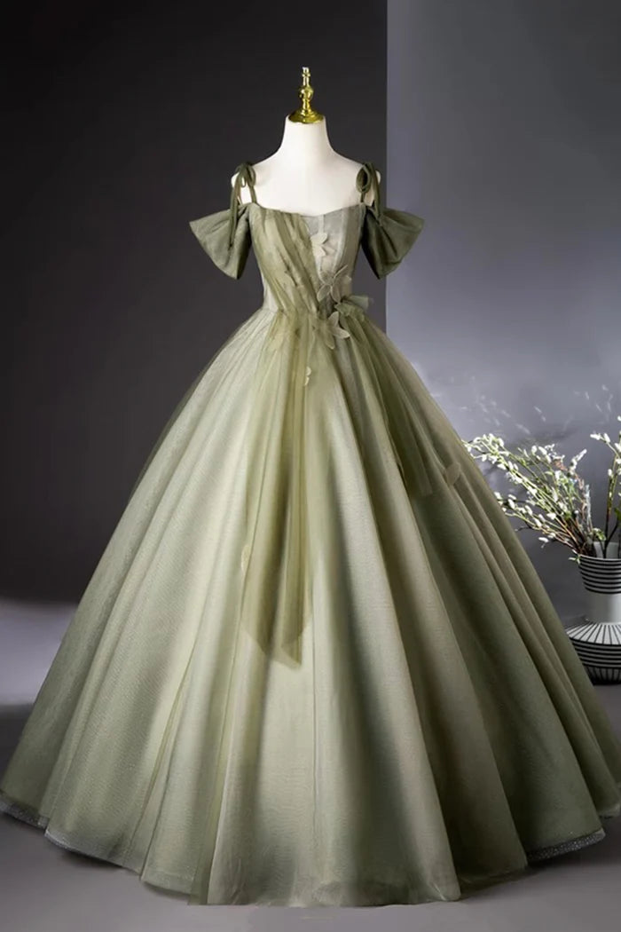 Green Tulle Long Prom Dress, A-Line Green Evening Party Dress