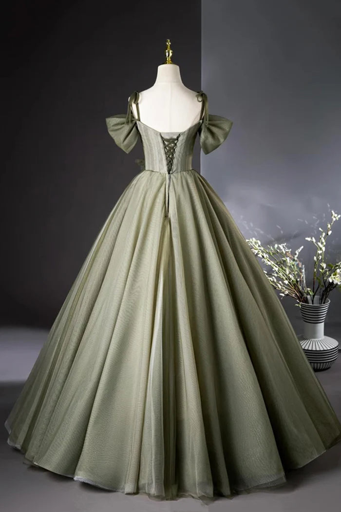Green Tulle Long Prom Dress, A-Line Green Evening Party Dress