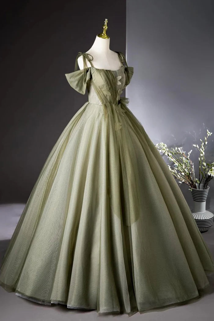 Green Tulle Long Prom Dress, A-Line Green Evening Party Dress