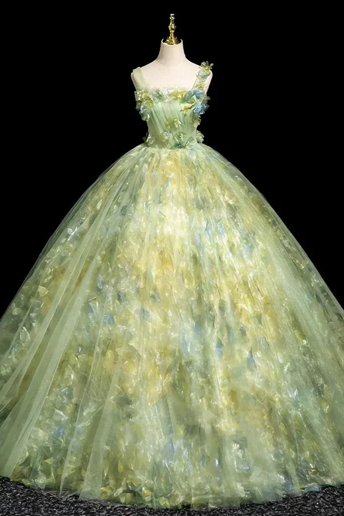 Green Tulle Long Prom Dress, Beautiful A-Line Evening Party Dress