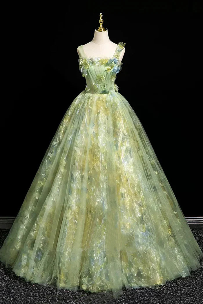 Green Tulle Long Prom Dress, Beautiful A-Line Evening Party Dress