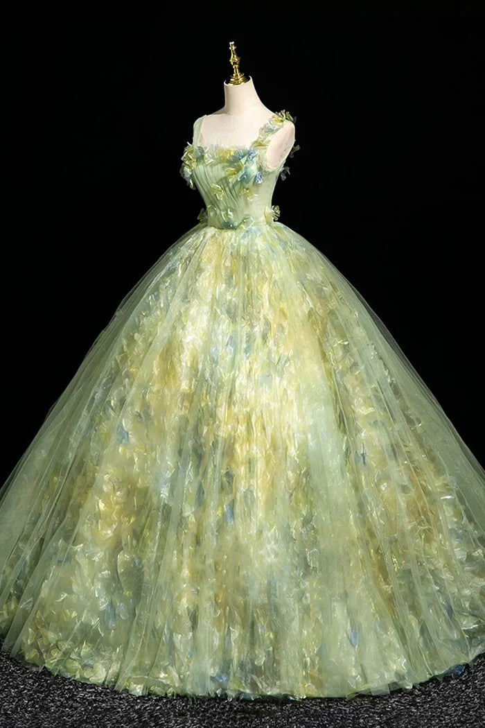 Green Tulle Long Prom Dress, Beautiful A-Line Evening Party Dress