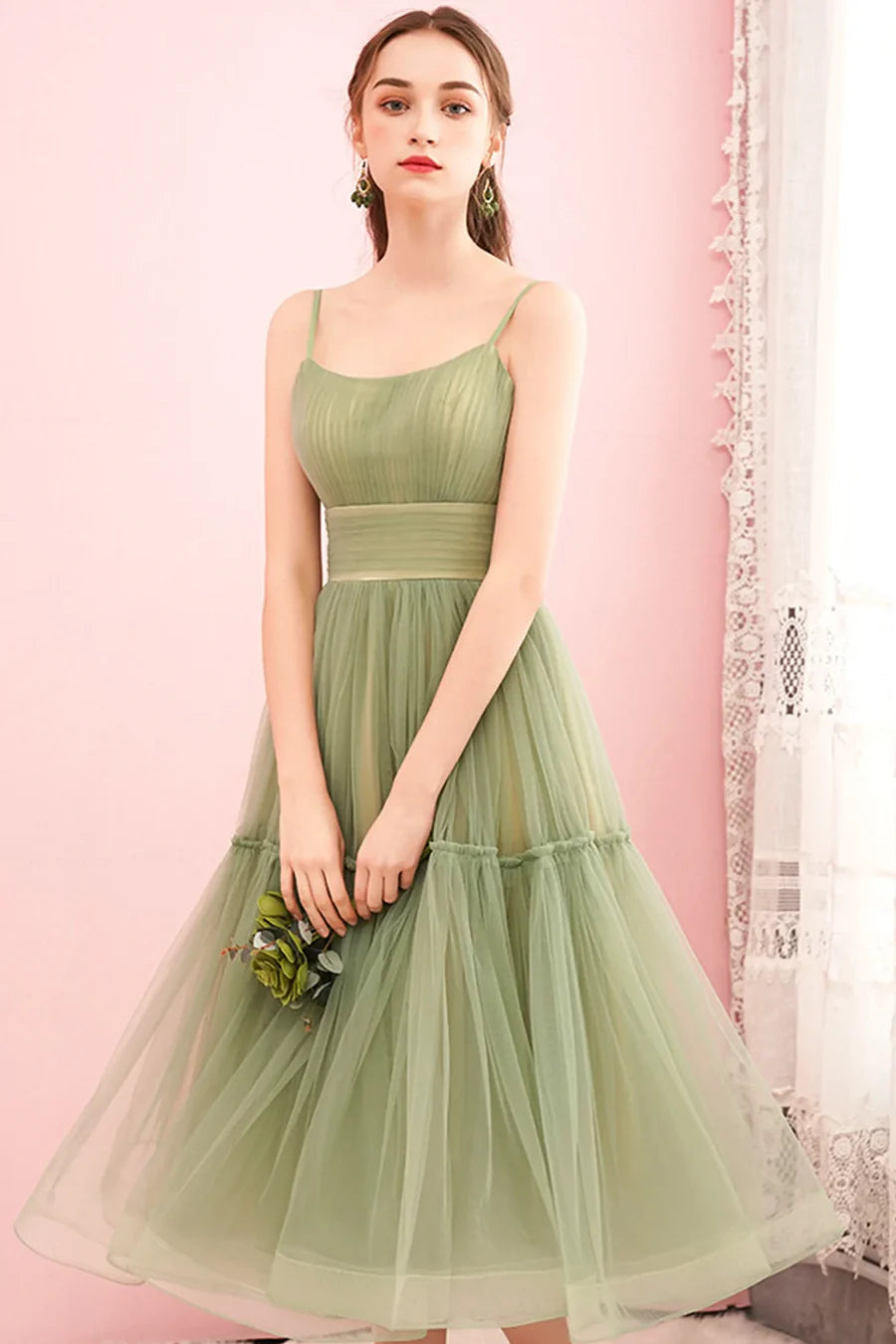 Green Tulle Short Prom Dresses, Cute A-Line Homecoming Dresses
