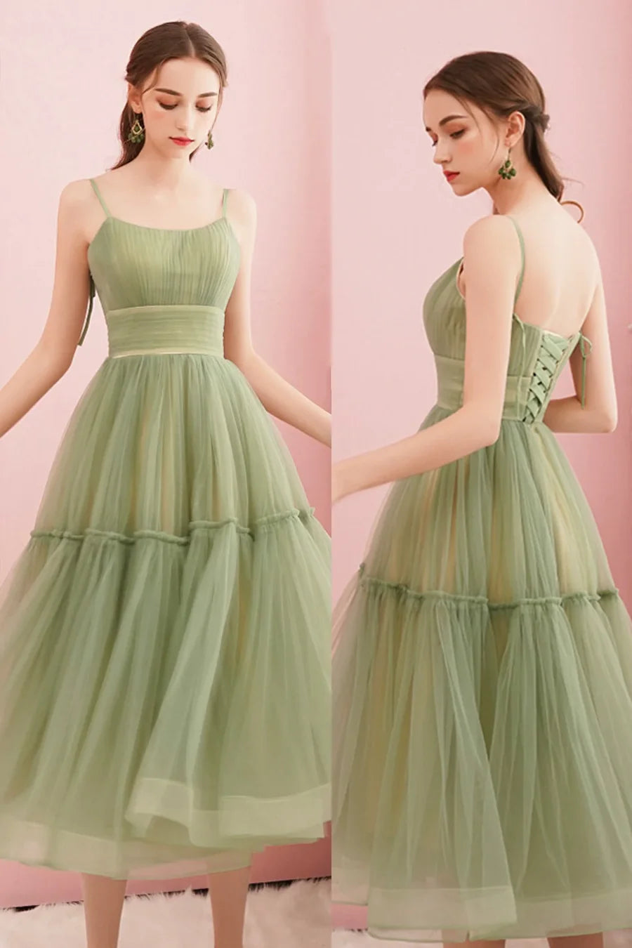 Green Tulle Short Prom Dresses, Cute A-Line Homecoming Dresses