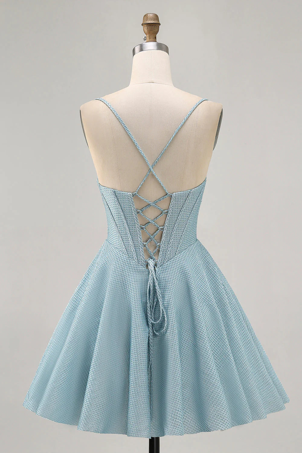 Grey Blue A Line Corset Spaghetti Straps Homecoming Dress