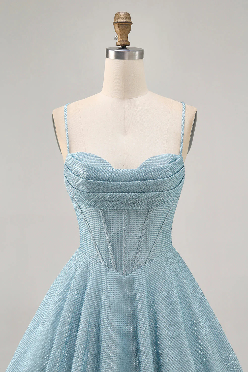 Grey Blue A Line Corset Spaghetti Straps Homecoming Dress