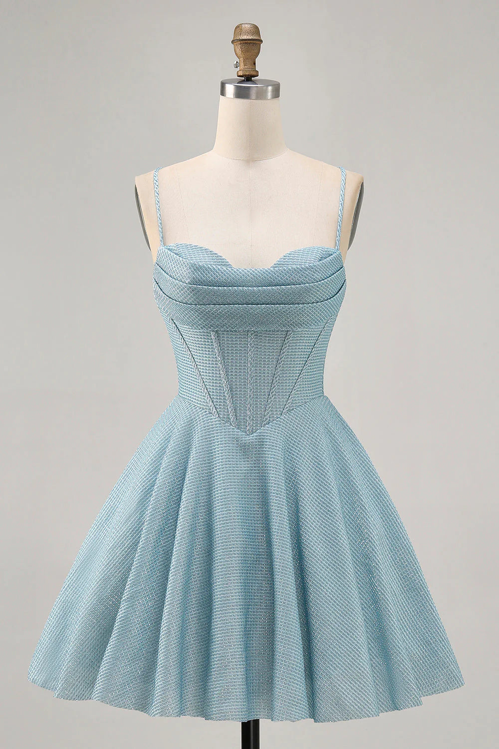Grey Blue A Line Corset Spaghetti Straps Homecoming Dress