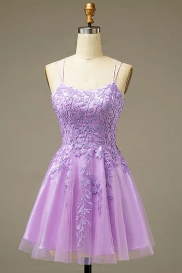 Lilac A-line Lace Appliques Short Full Of Charm Homecoming Dress