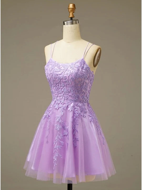 Lilac A-line Lace Appliques Short Full Of Charm Homecoming Dress